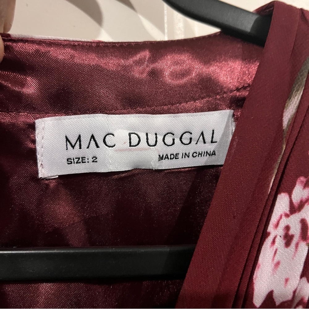 MacDuggal Floral Chiffon Formal Maxi Gown Dress 2 XS Dark Red Long Sleeve - Picture 7 of 9